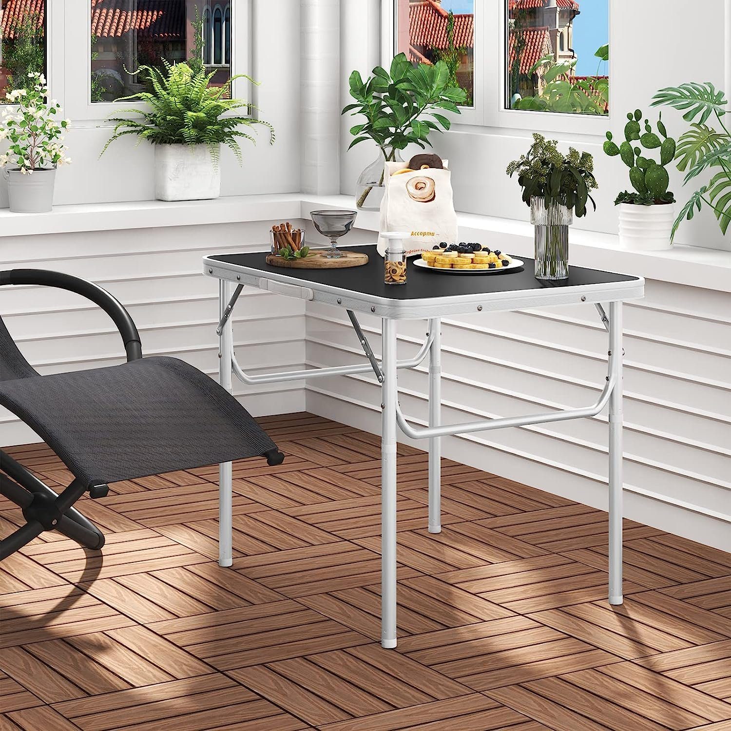 Woltu Campingtisch, Gartentisch tragbar, Reisetisch klappbar, aus Alu, MDF