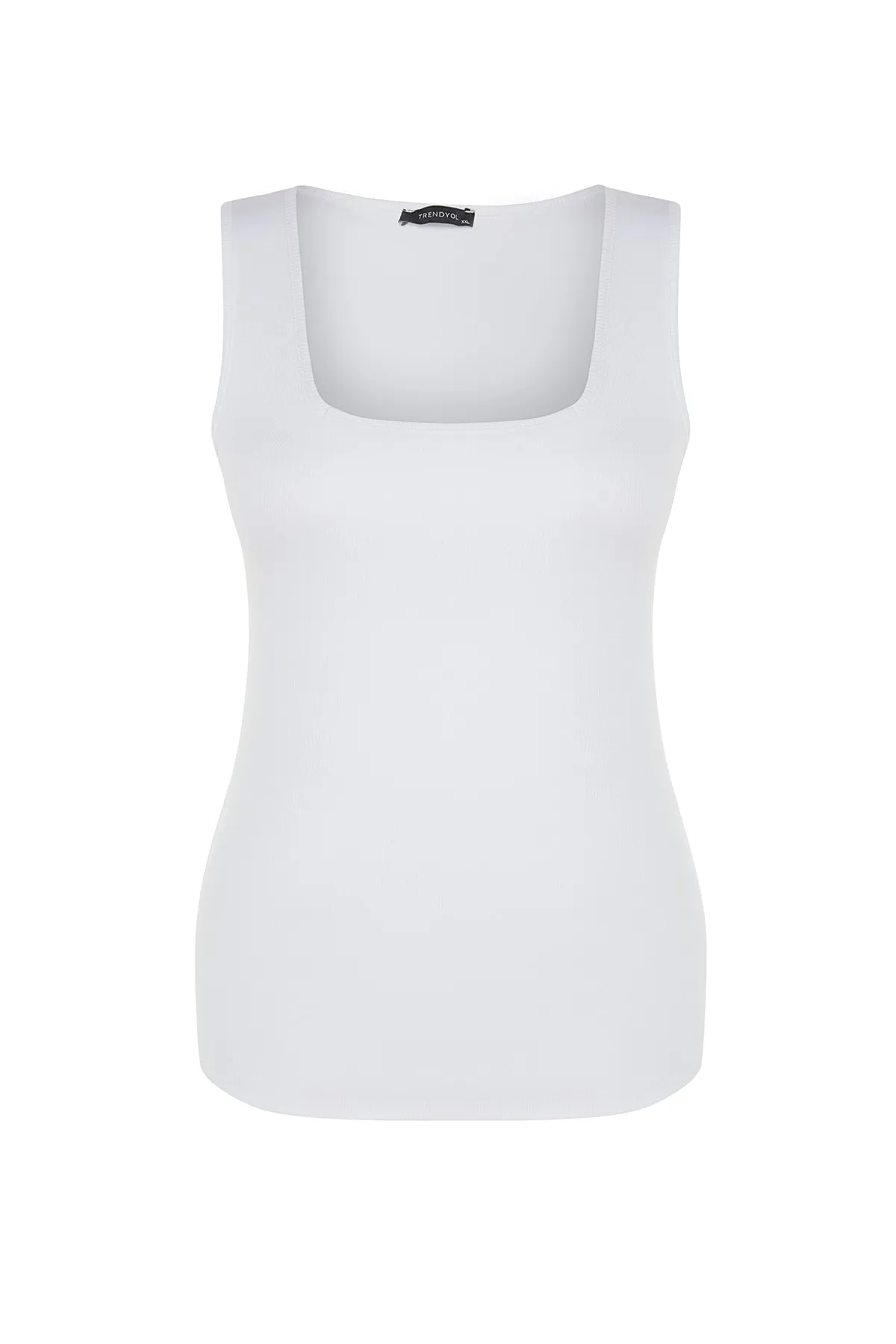 Trendyol Curve  Weißes Basic-Unterhemd mit geripptem Strick und quadratischem Kragen TBBSS22AL0011