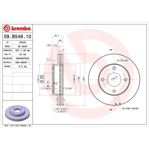09.B548.10 BREMSSCHEIBE BREMBO VA  VP2 - ATU