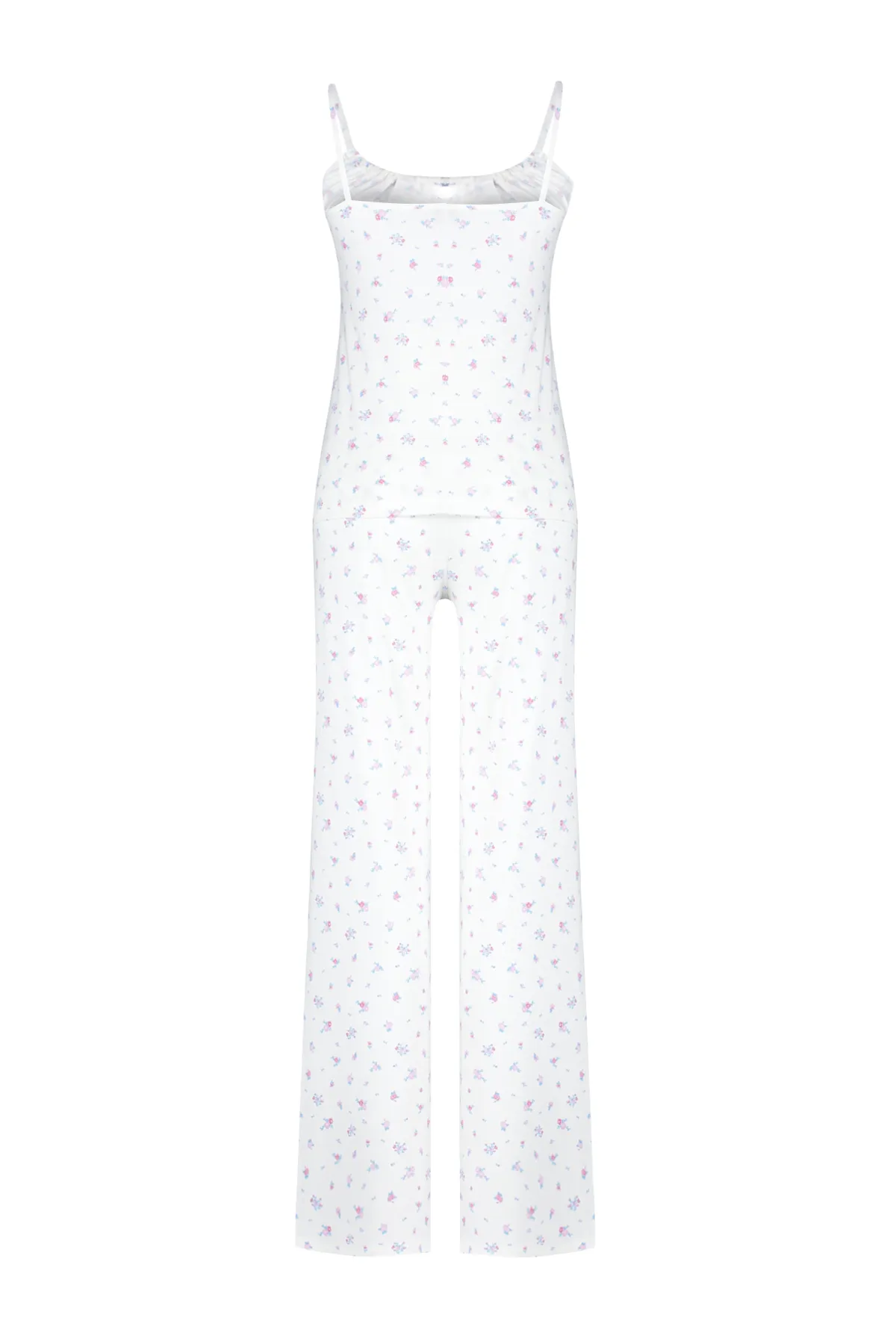Trendyol Collection  Weiß-mehrfarbiges Pyjama-Set aus Strick mit Blumenmuster und Schnürriemen THMSS24PT00233