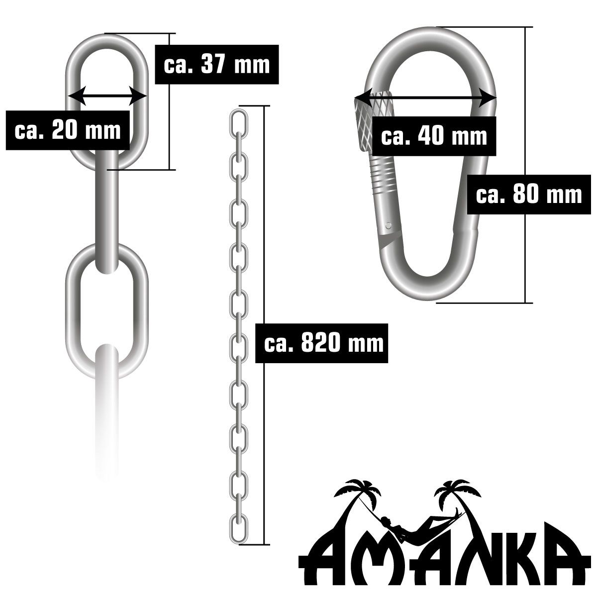AMANKA 230 kg Deckenhaken mit 100 cm Hängesessel Kette