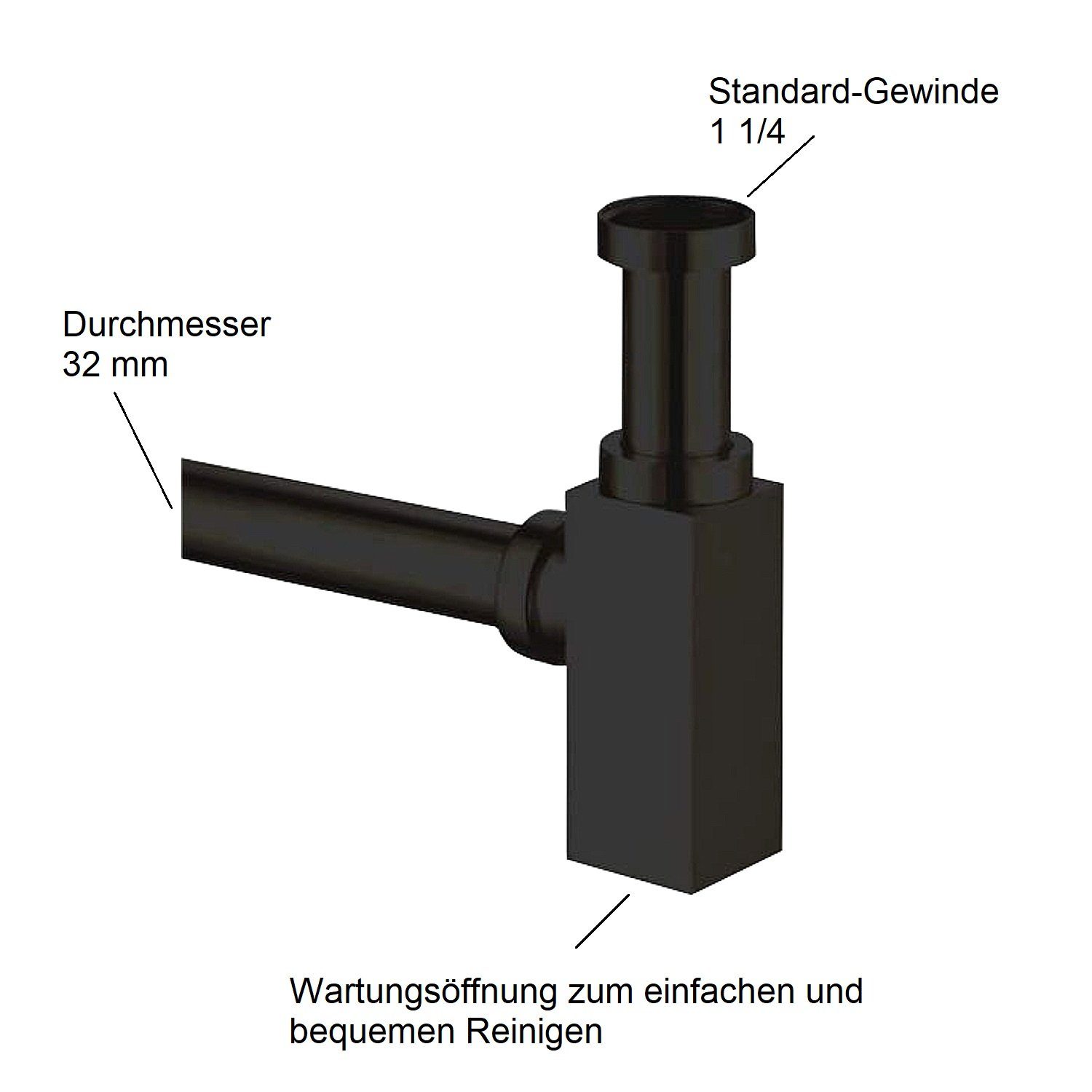 Sanixa Siphon Design Siphon eckig schwarz matt/Ablauf, (Design Siphon eckig schwarz matt/Ablauf), Waschbecken Abfluss Ablaufset Sifon Röhren-syphon