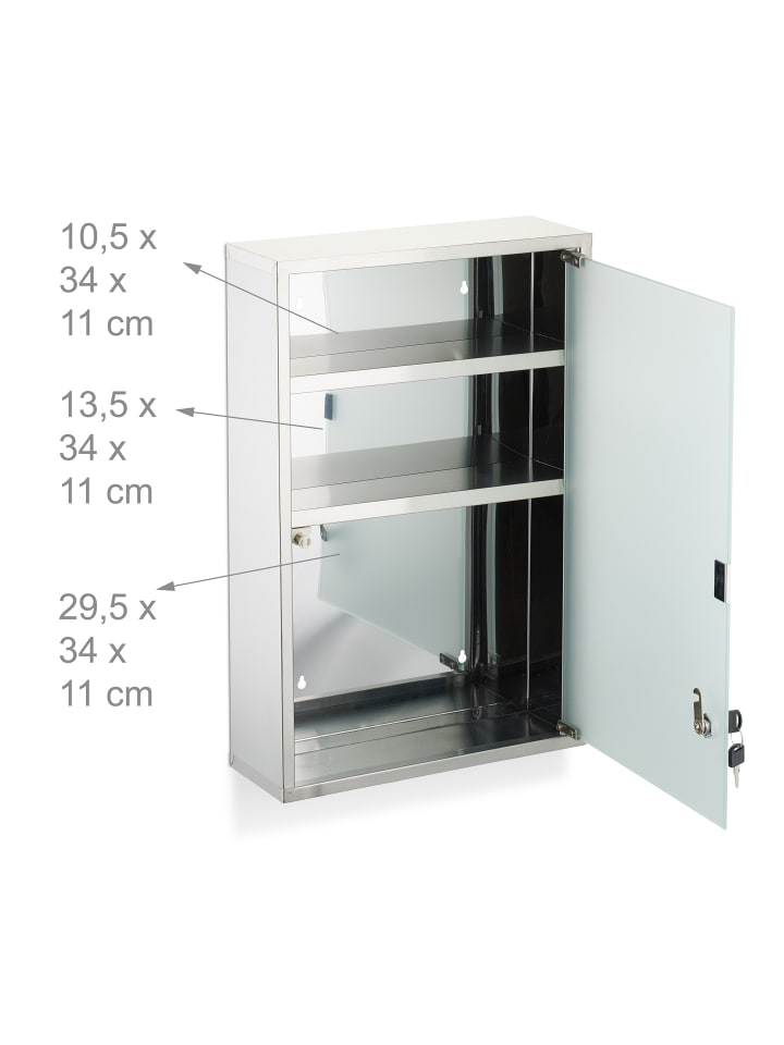 relaxdays Medizinschrank in Silber - (B)38 x (H)58 x (T)13 cm günstig kaufen onesize