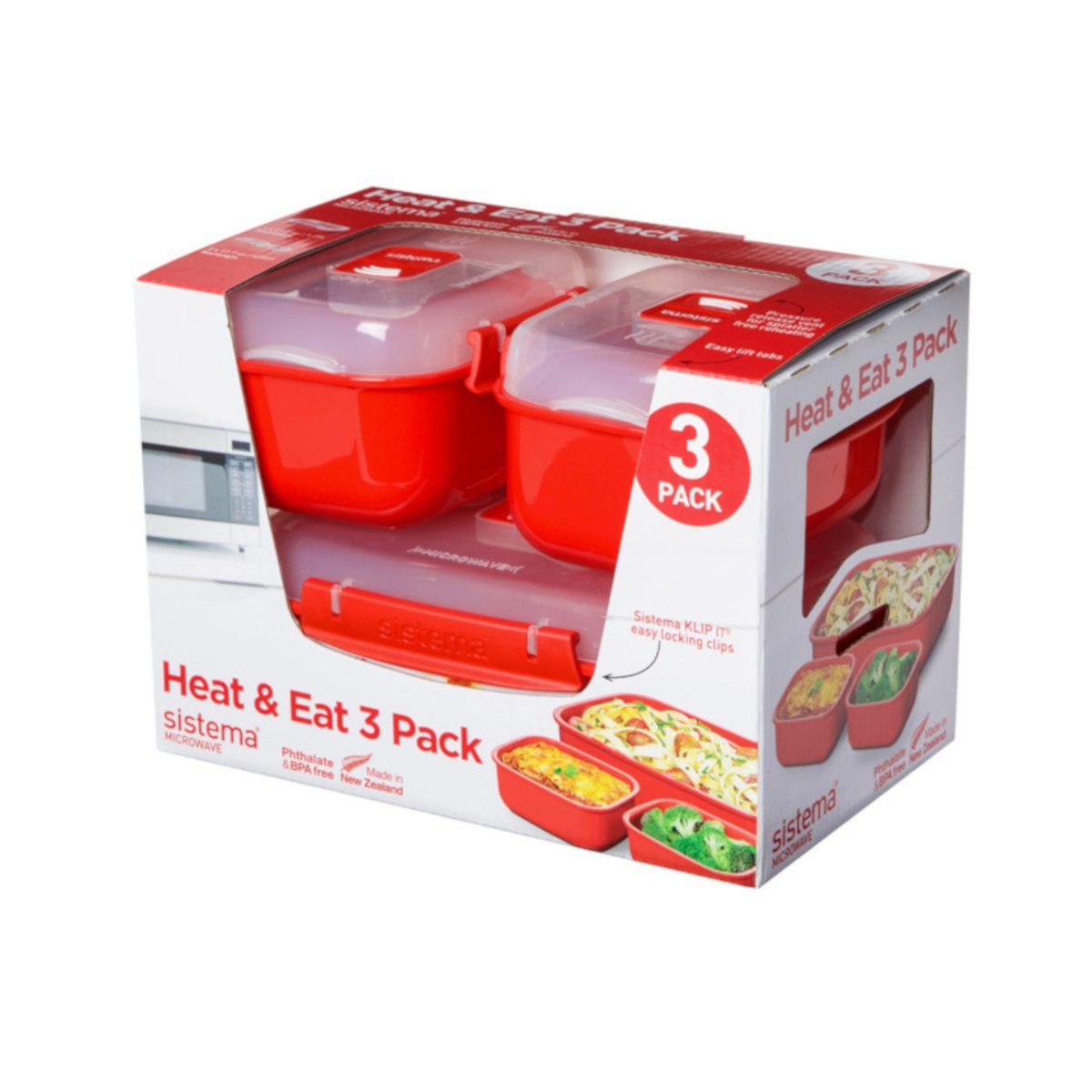 sistema Mikrowellenbehälter Mikrowellengeschirr Heat & Eat 3er-Set, rot, Kunststoff lebensmittelsicher