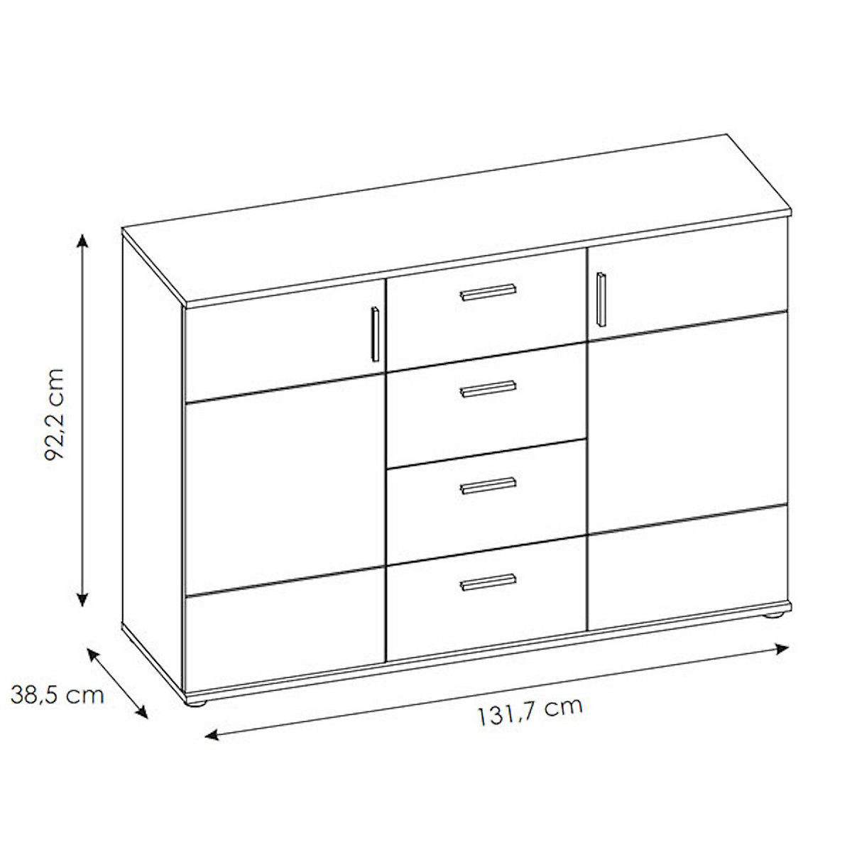 Kombikommode Sideboard Kommode Anrichte Wohnzimmer 132cm 2-türig mit 4 Schubladen
