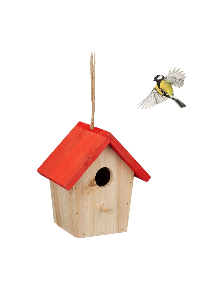 relaxdays Deko Vogelhaus in Natur/ Rot günstig kaufen onesize