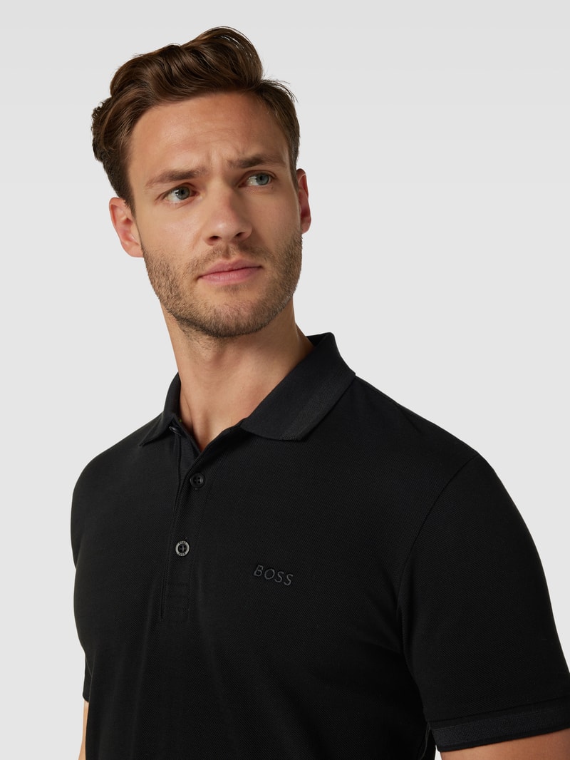 Regular Fit Poloshirt mit Label-Stitching Modell 'PADDY' in schwarz