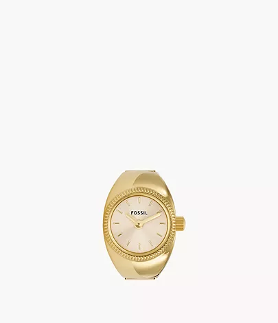 Fossil Ringuhr 2-Zeiger-Werk Edelstahl goldfarben