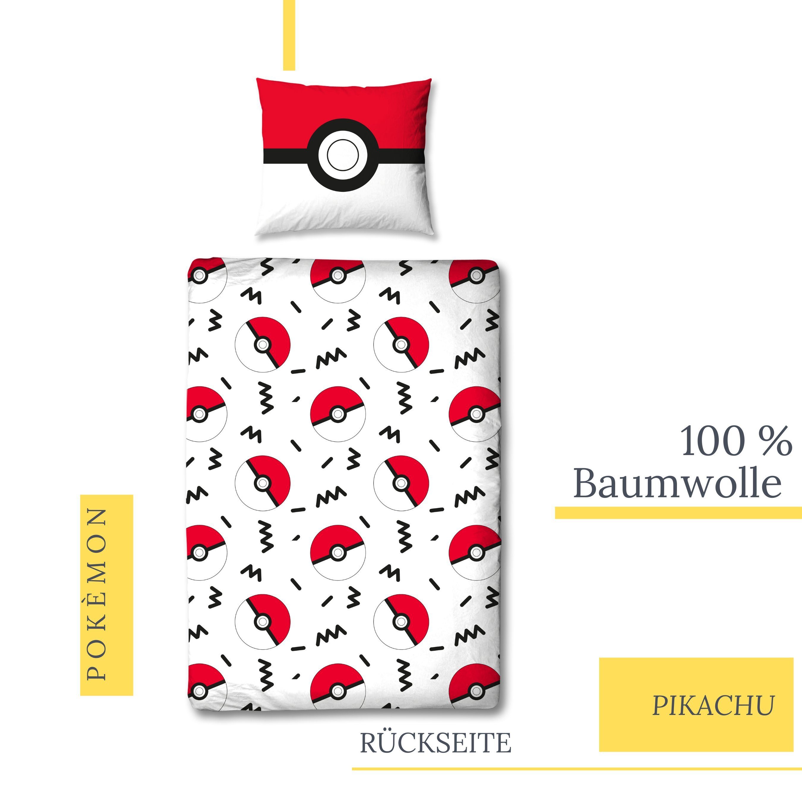 Bettwäsche Pokémon 135x200 + 80x80 cm, 100 % Baumwolle, MTOnlinehandel, Renforcé, 2 teilig, Pikachu für Kinder, Teenager, Jugend