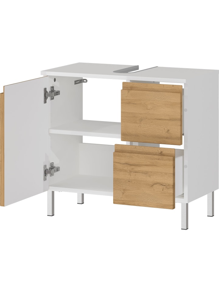 KADIMA DESIGN Unterschrank für Waschbecken, Weiß-Eiche, 60x34x56 cm, mit Chromfüßen günstig kaufen onesize