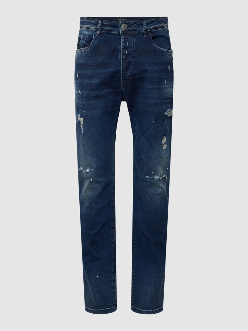 Comfort Fit Mid Rise Jeans im Destroyed-Look Modell 'ZAVEN' in marineblau