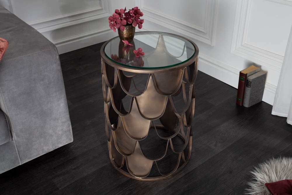 riess-ambiente Beistelltisch ABSTRACT 55cm antik Messing / transparent, Nachttisch · Metall · Glas · im Fischschuppen Design · Industrial