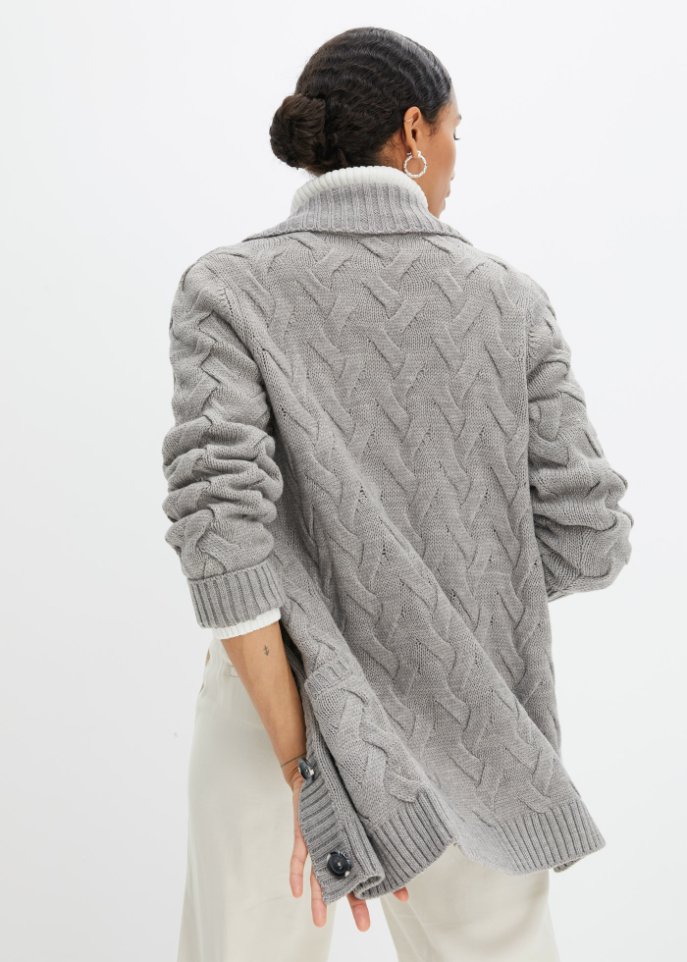Strickjacke mit Schalkragen und Zopfmuster