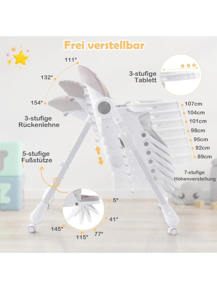 COSTWAY 3 in 1 Hochstuhl umwandelbar in Grau günstig kaufen 60 cm