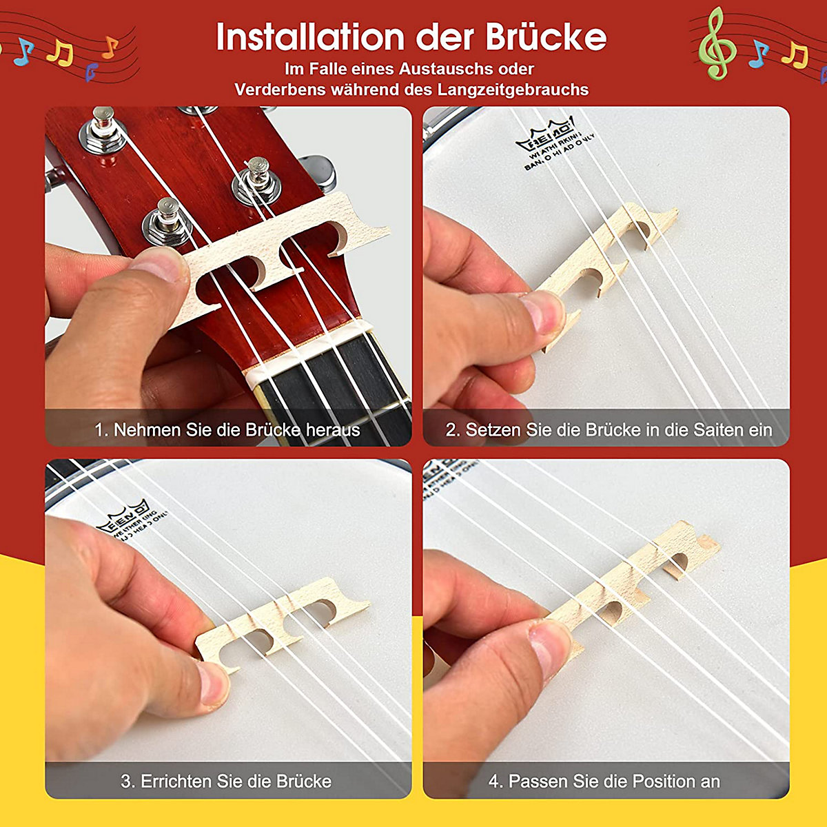 4 Saiten Banjo 24 Zoll mit Stimmgerät Ukulele