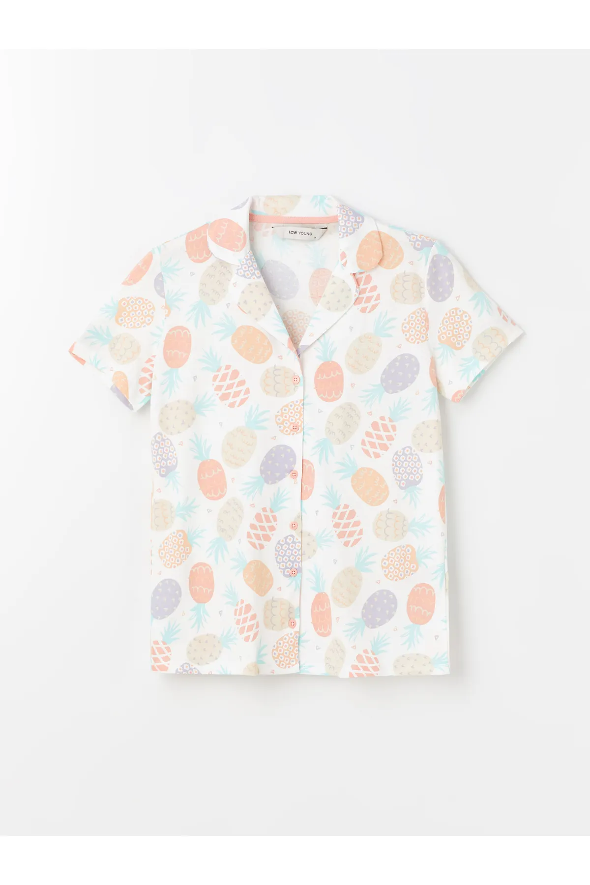 LC Waikiki  Kurzarm-Damenpyjama-Set mit Hemdkragenmuster und Muster