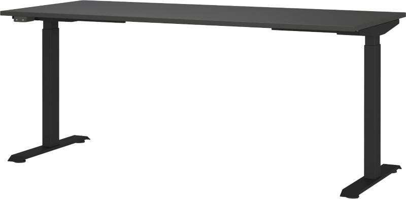 GERMANIA Sitz-Stehschreibtisch Metall, Spanplatte Schwarz T-Fuß 1.800 x 800 x 1.200 mm