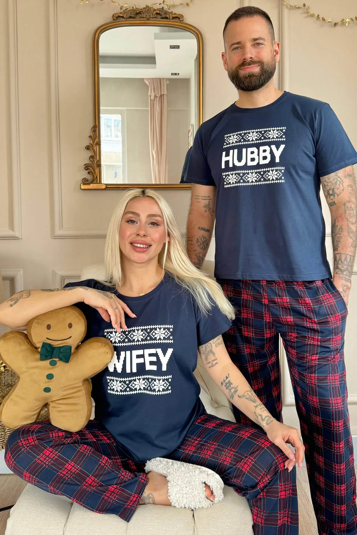 Pijamaevi  Marineblaues Wifey Kurzarm-Pyjama-Set für Damen von Dear Family
