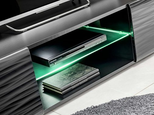 Stylefy Wohnwand Berta, (Wohnmöbel, Wohnzimmer-Set), 2×Hängevitrine, 1×Lowboard, 1×Wandregal, LED-Beleuchtung, Glaseinsatz