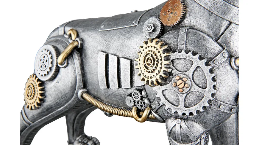 GILDE Figur Pitbull Steampunk H=29cm Silberfarben