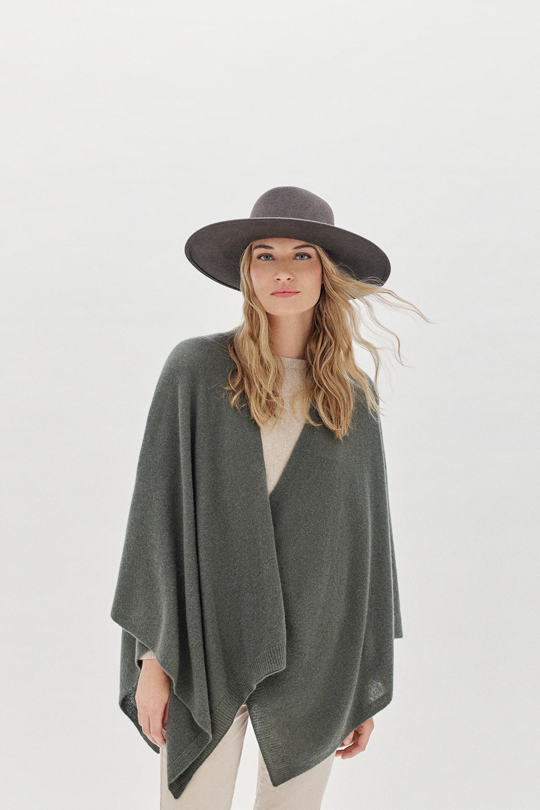 poncho harry 100% cachemire vert kaki femme