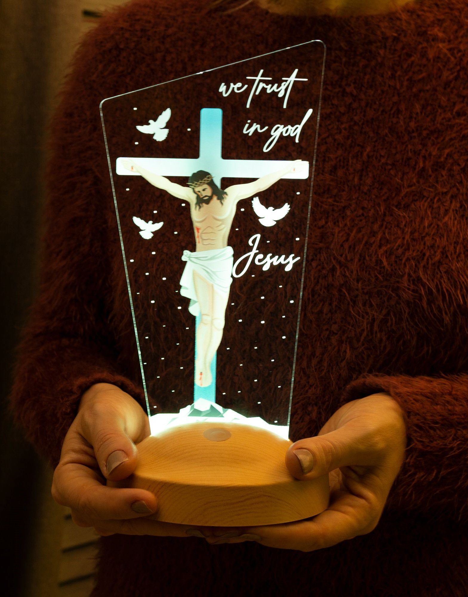 Geschenkelampe LED Nachttischlampe Jesus Christus 3D UV Druck Farbige Nachtlicht Christliches Geschenk, Leuchte 7 Farben fest integriert, Geschenk für Oma, Mama, Opa