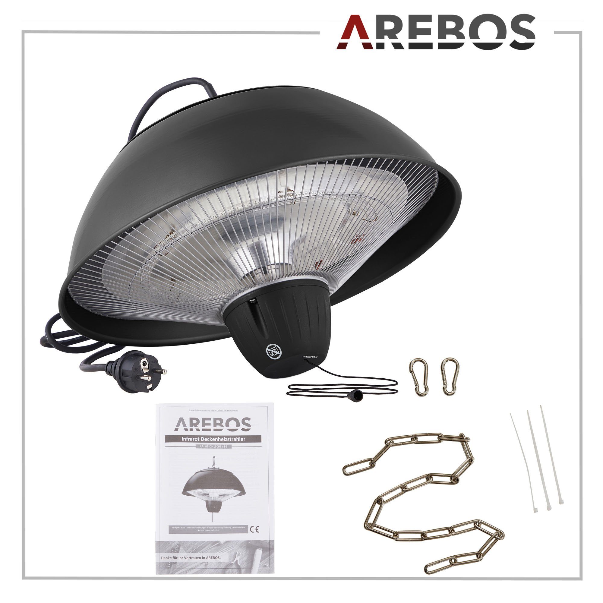 Arebos Heizstrahler Infrarot Deckenheizstrahler 1500 W, mit Zugschalter, Sofortwärme für einen Bereich von ca. 9 m²