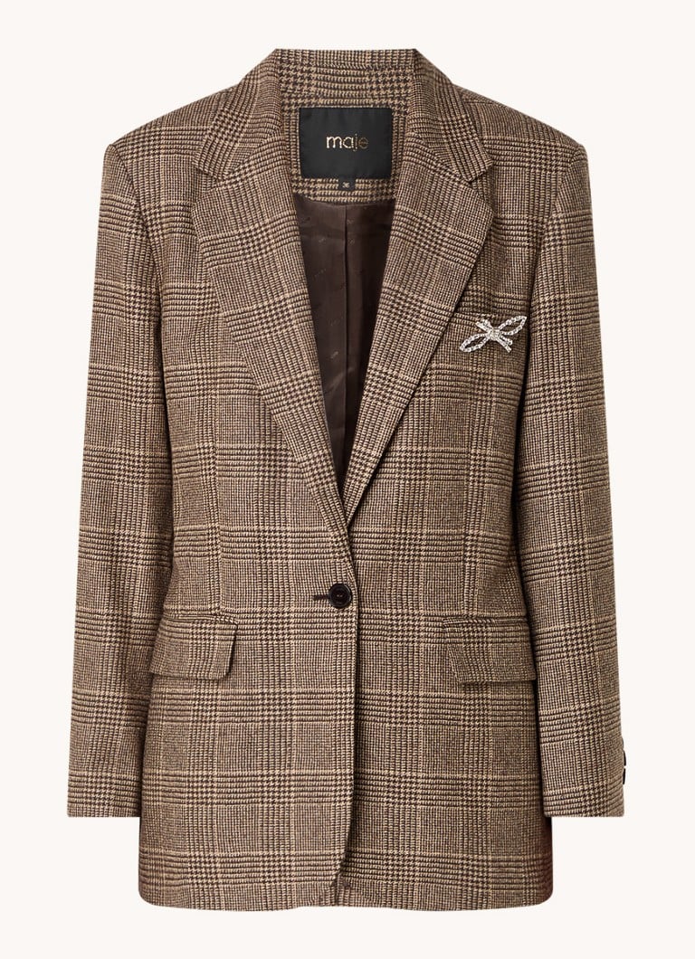 Maje Blazer in wool blend with brooch and flap pockets