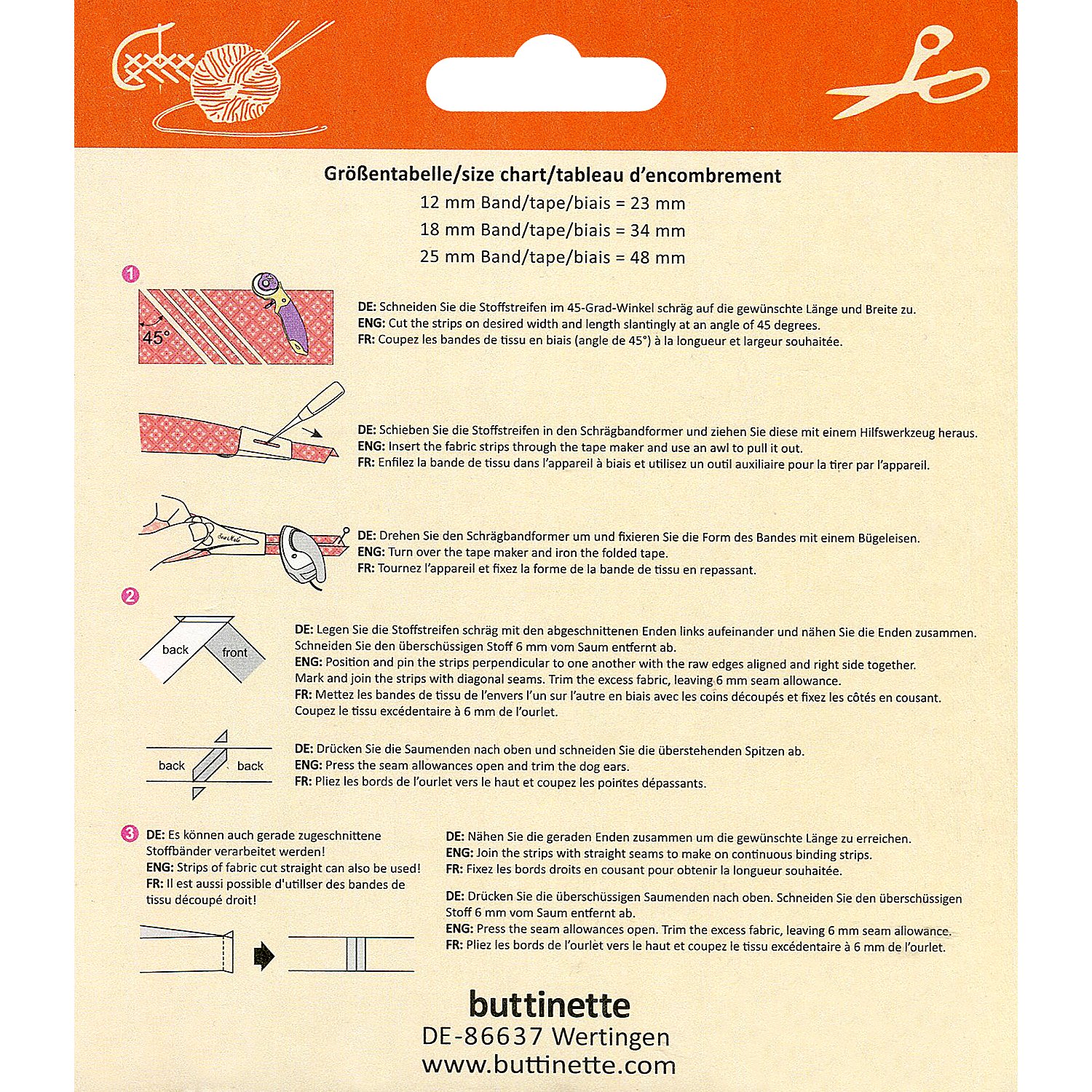 buttinette Schrägbandformer im 3er-Set, Breite: 12 mm, 18 mm und 25 mm