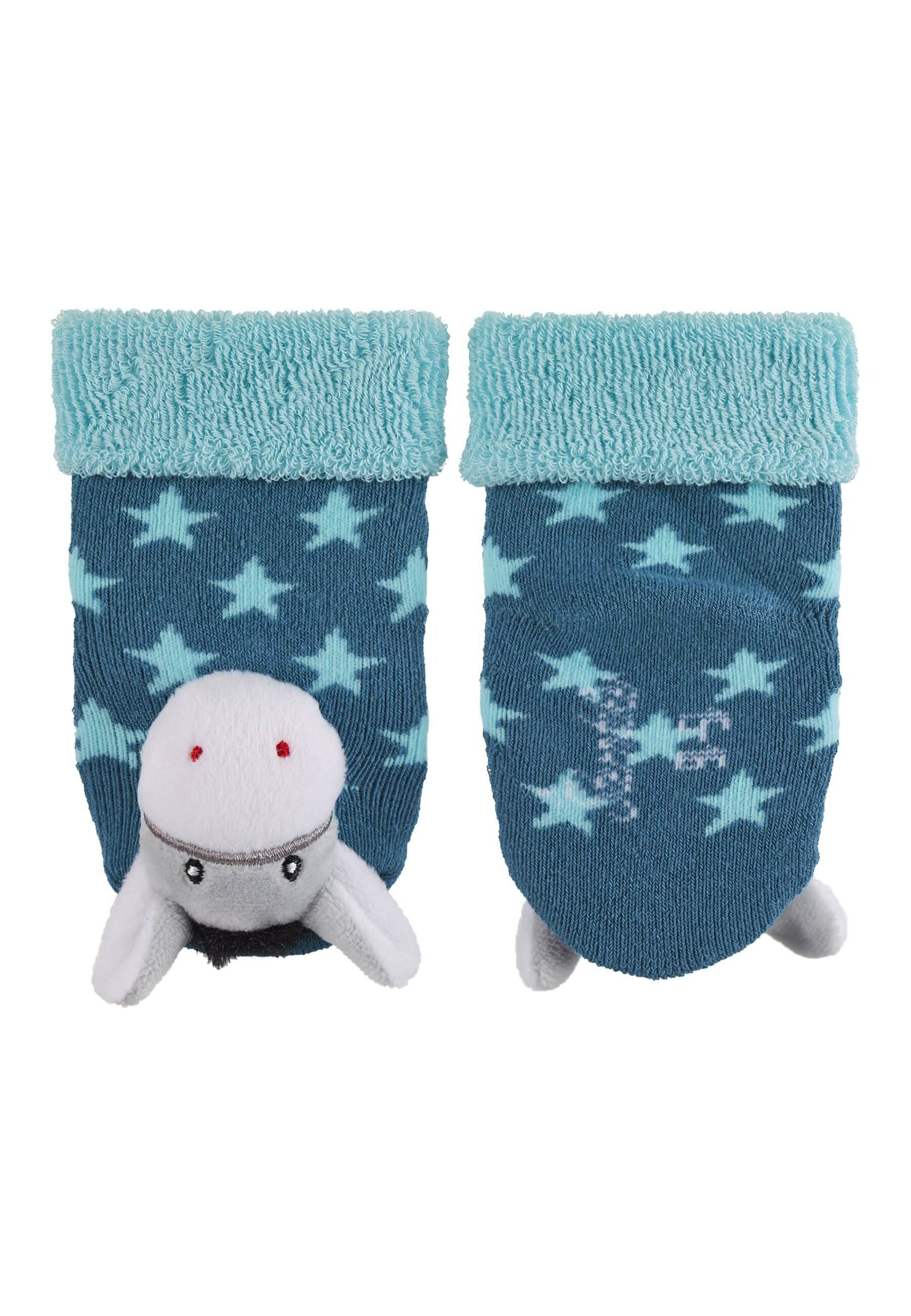 Sterntaler® Socken Baby-Rasselsöckchen Esel Rasselsöckchen Esel - Baby-Rasselsöckchen Mittelblau - Niedliche Babysocken mit integrierter Rassel - Baby Rasselsocken mit Umschlag plastischer Esel Figur und Stern-Motiven