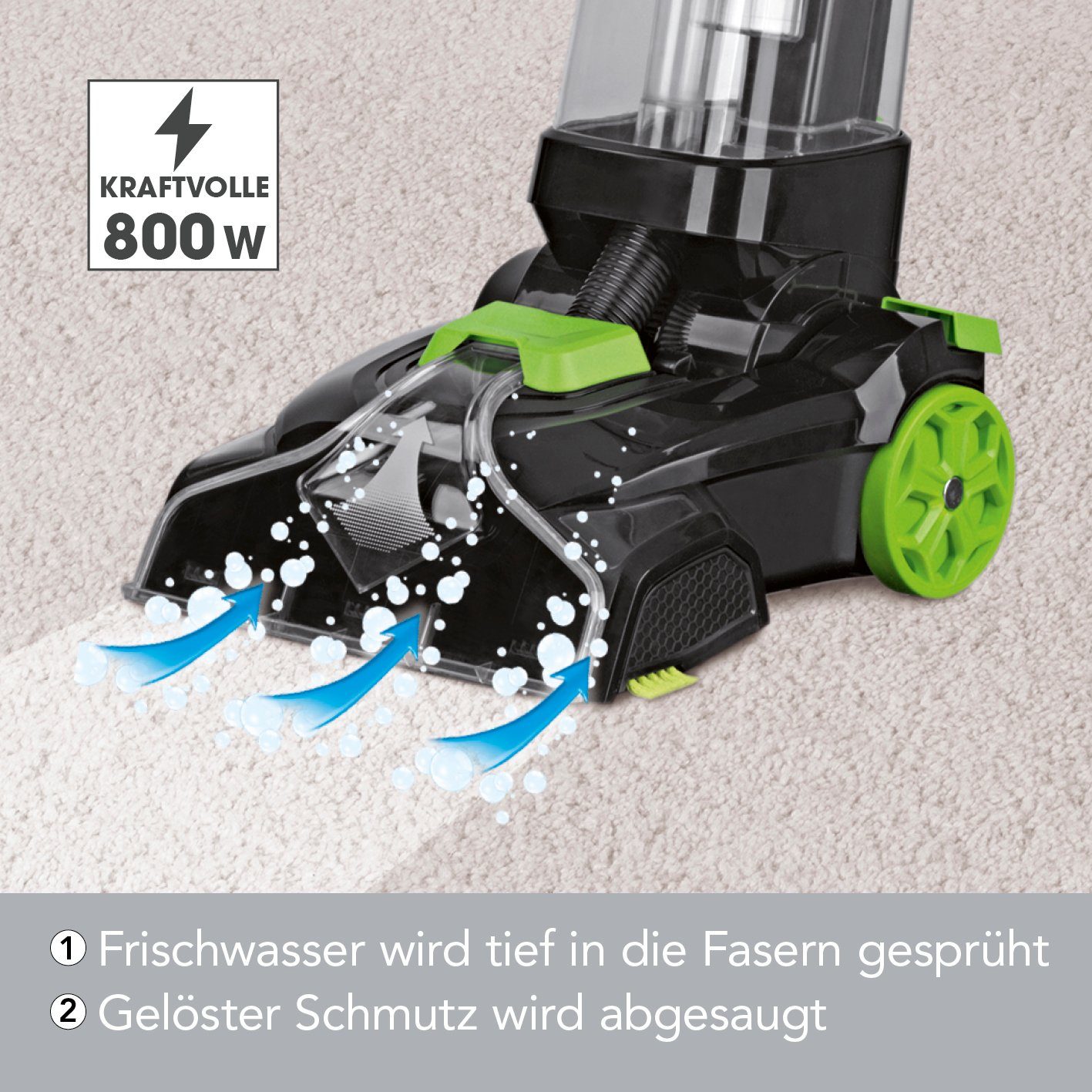CLEANmaxx Teppichreinigungsgerät Teppichreiniger Professional Vibrations- und Seitenbürsten, 800 W, inkl. Shampoo & Ersatzbürste