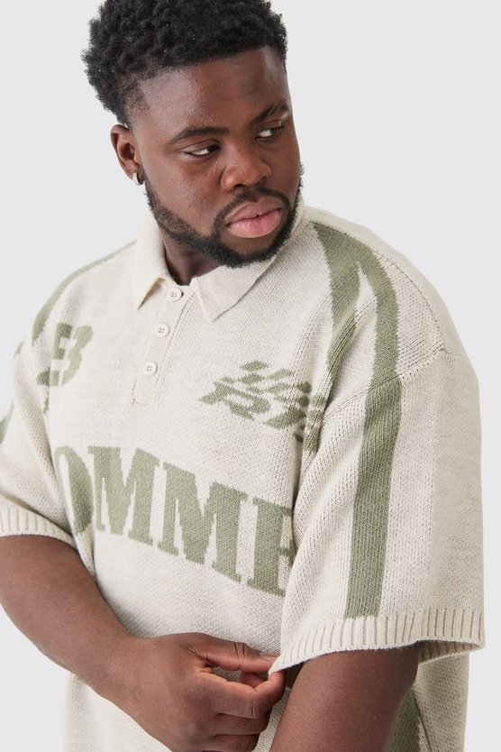Plus Oversize Homme Poloshirt in Stone