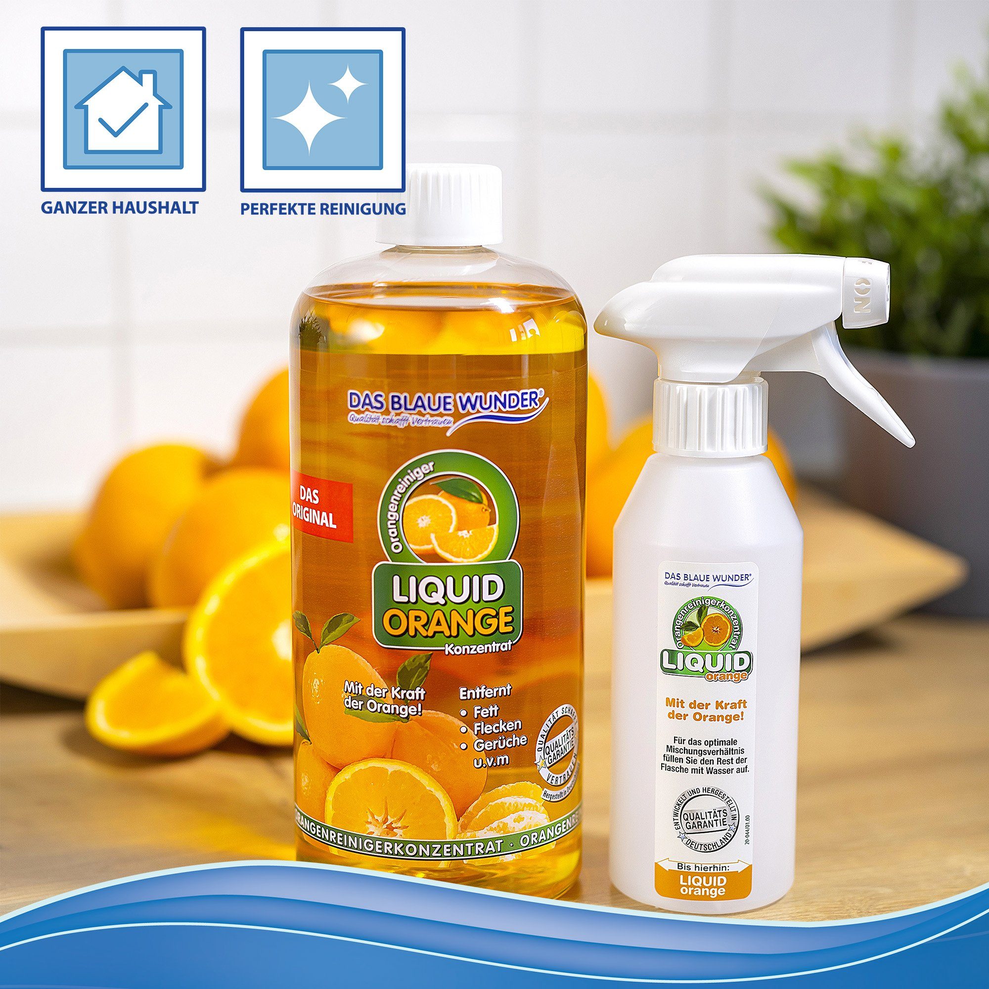 Das Blaue Wunder® Liquid Orange Orangenreiniger Universalreiniger inkl. Sprühflasche Reinigungskonzentrat (2-St)