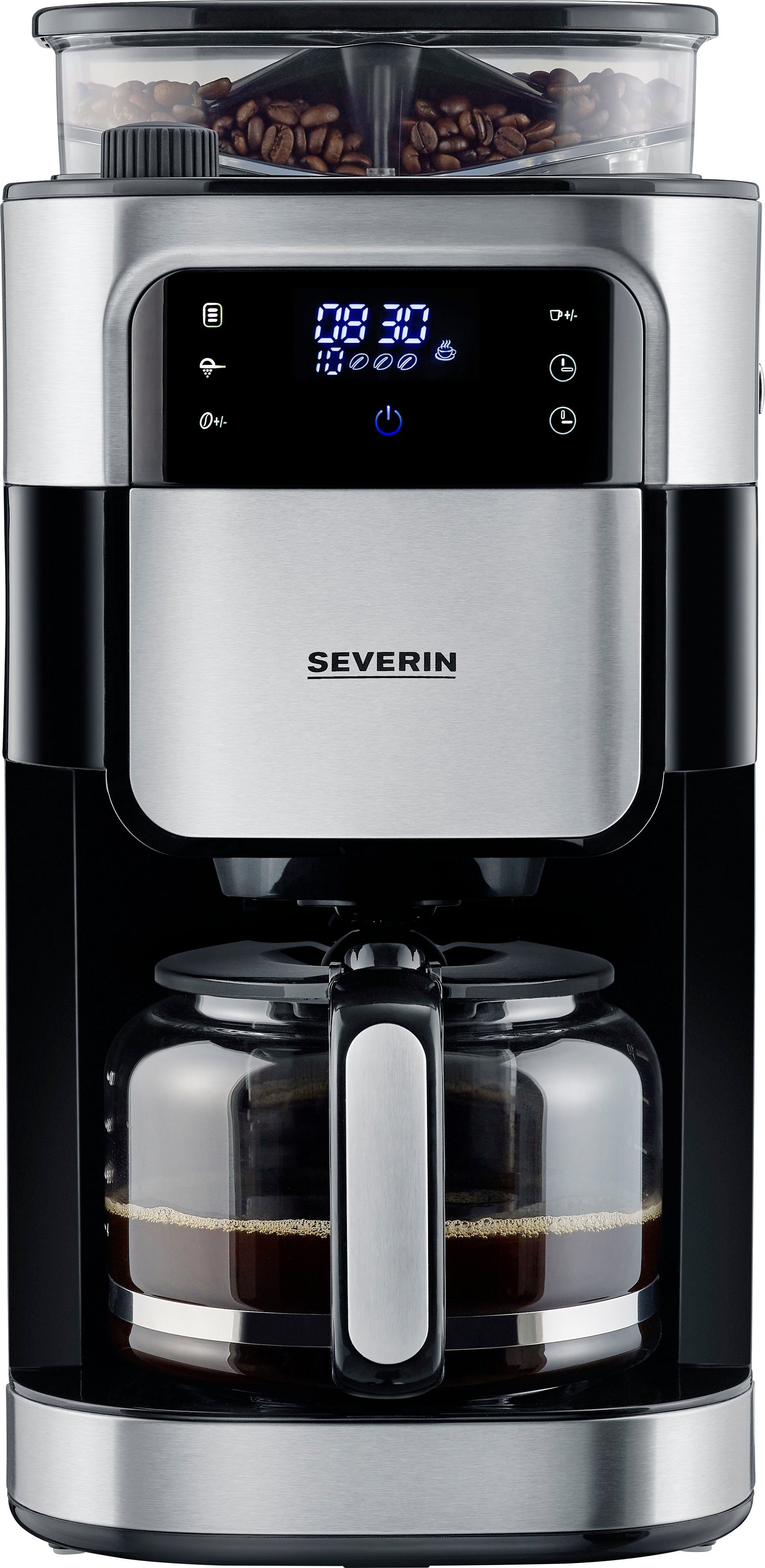 Severin Kaffeemaschine mit Mahlwerk KA 4813, 1,25l Kaffeekanne, Permanentfilter 1x4, Mahlgrad und Kaffeemenge einstellbar, Warmhalten: bis 60 Min., Timer