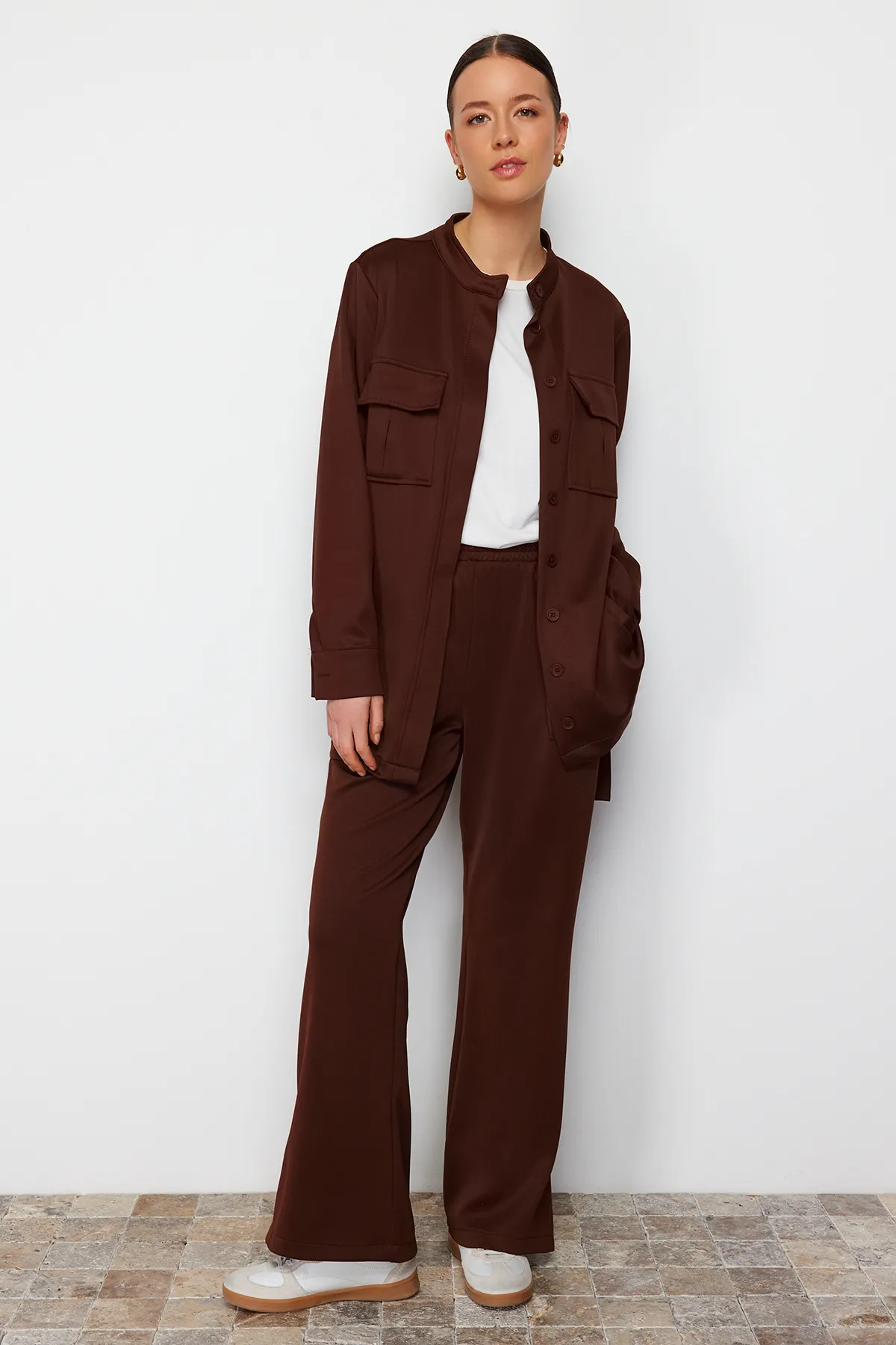 Trendyol Modest  Hellbrauner Taucher-/Tauchanzug mit Gürteltasche und gestricktem Unterteil und Oberteil TCTSS24US00043