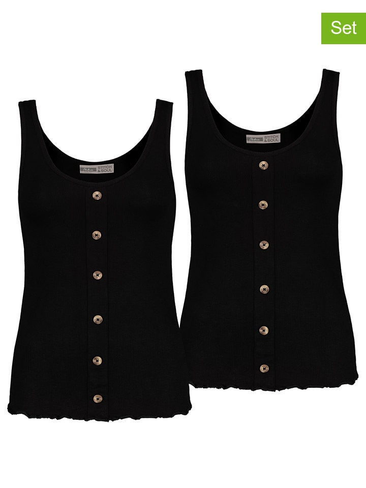 Stitch & Soul 2er-Set: Tops in Schwarz günstig kaufen