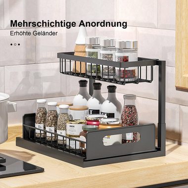 Kpaloft Ablageregal Kohlenstoffstahl Spülschrankregal ausziehbar 2 Etagen, Küchenregale Gewürzregal Waschbecken Steckregal