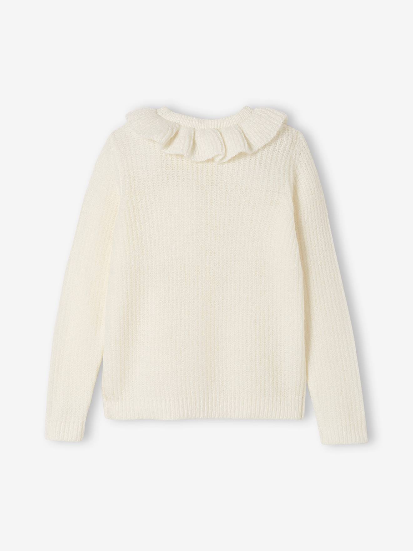 Gilet à collerette en maille mousseuse fille ivoire