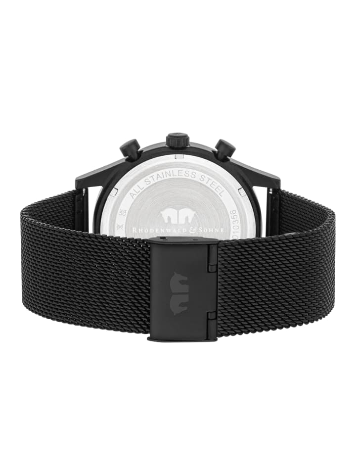 Rhodenwald & Söhne Herren Chronograph schwarz Edelstahl schwarz in schwarz günstig kaufen 23 cm