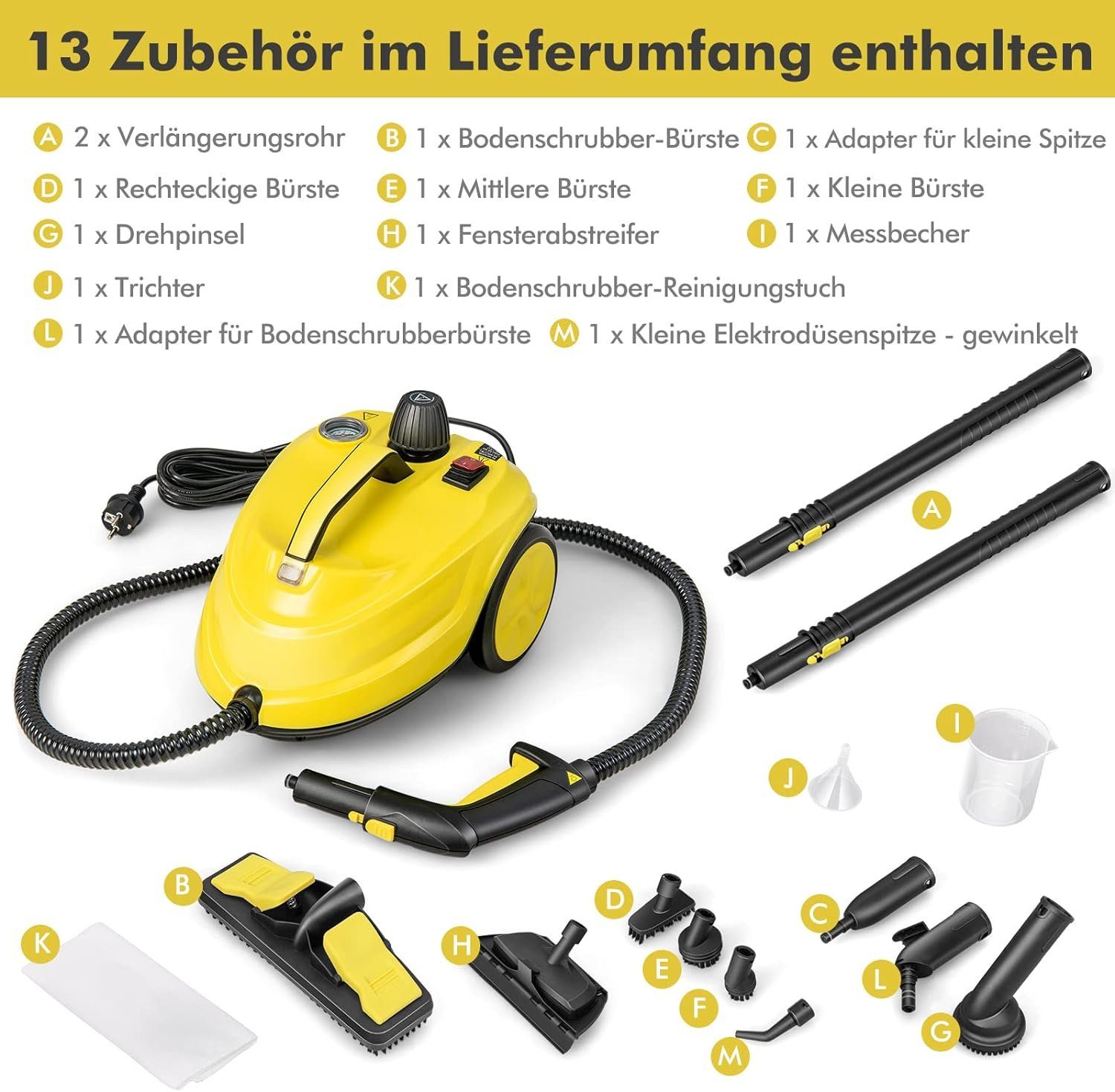 KOMFOTTEU Dampfreiniger, 2000,00 W, 1,8 L Wasserkapazität