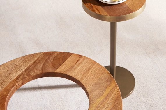 riess-ambiente Couchtisch GATSBY 110cm braun / gold (Set, 2-St), Wohnzimmer · oval · Massivholz · Metall · Beistelltisch · Retro Design