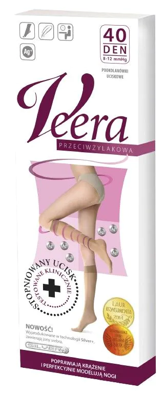 Veera antivarikozne čarape do koljena 40 DEN, grafitne boje, veličina 1/2