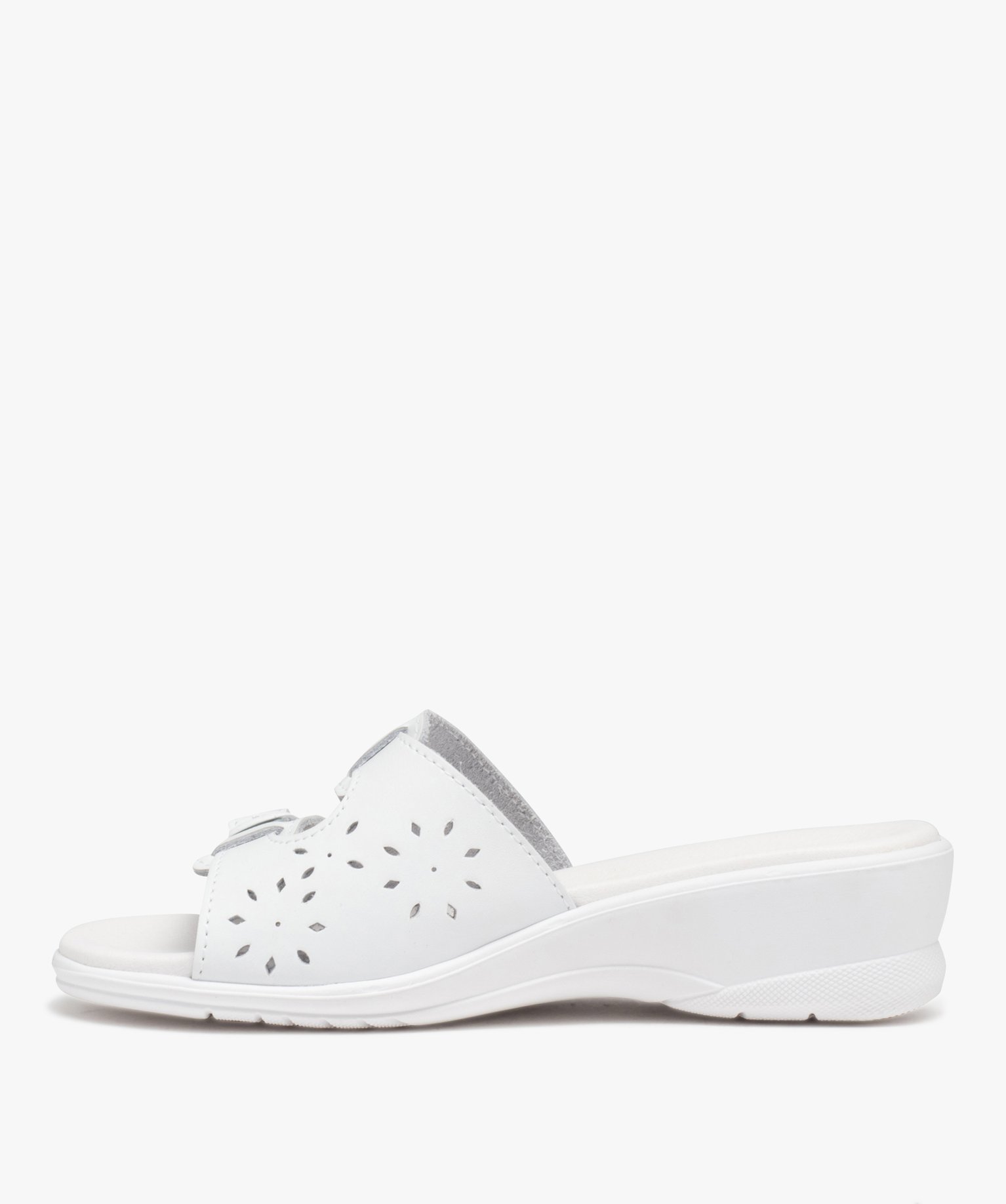 Mules femme confort à large bandeau ajouré et brides à bo... blanc | GEMO
