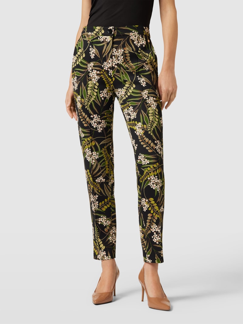 Feminine Fit Stoffhose mit floralem Muster in schwarz