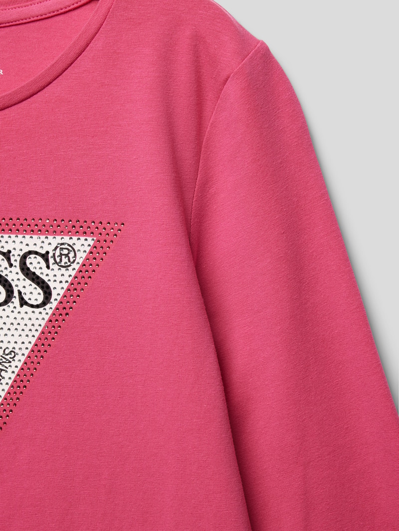Longsleeve mit Label-Print und Strasssteinen in pink