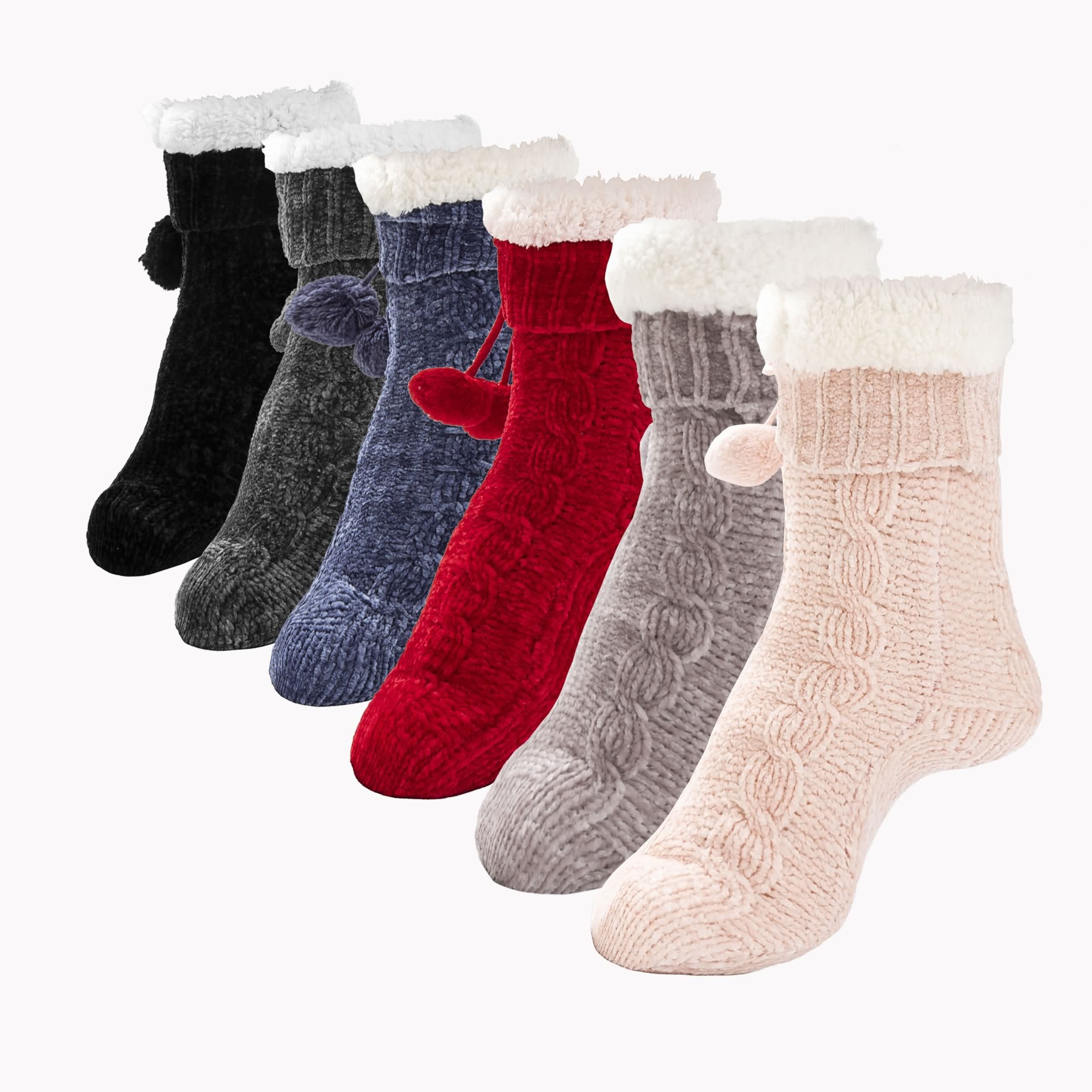 RAIKOU Hüttensocken Hausschuhe Stiefelsocken Lammfell ABS Gr. 35-42 Plüsch Hausschuhe (2-tlg., 1 Paar) mit einem rustfesten sohle