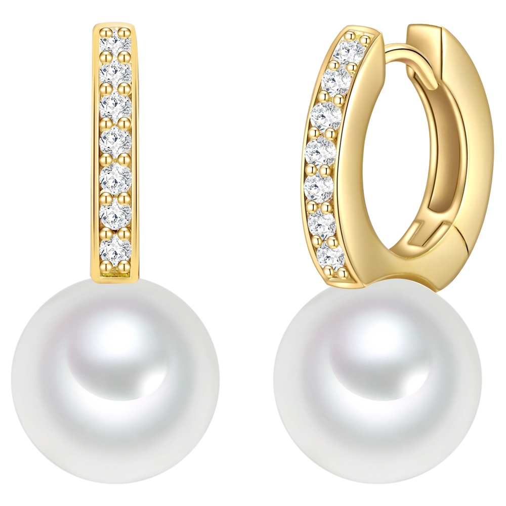 Rafaela Donata Créoles en argent Argent sterling Oxyde de zirconium (CZ) Perles organiques en Or Boucles d'oreilles