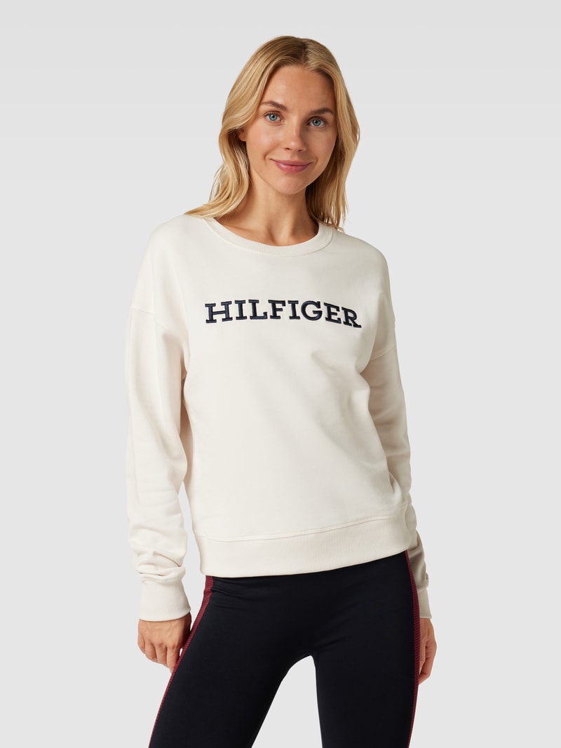 Sweatshirt aus Baumwolle mit Label-Detail in offwhite