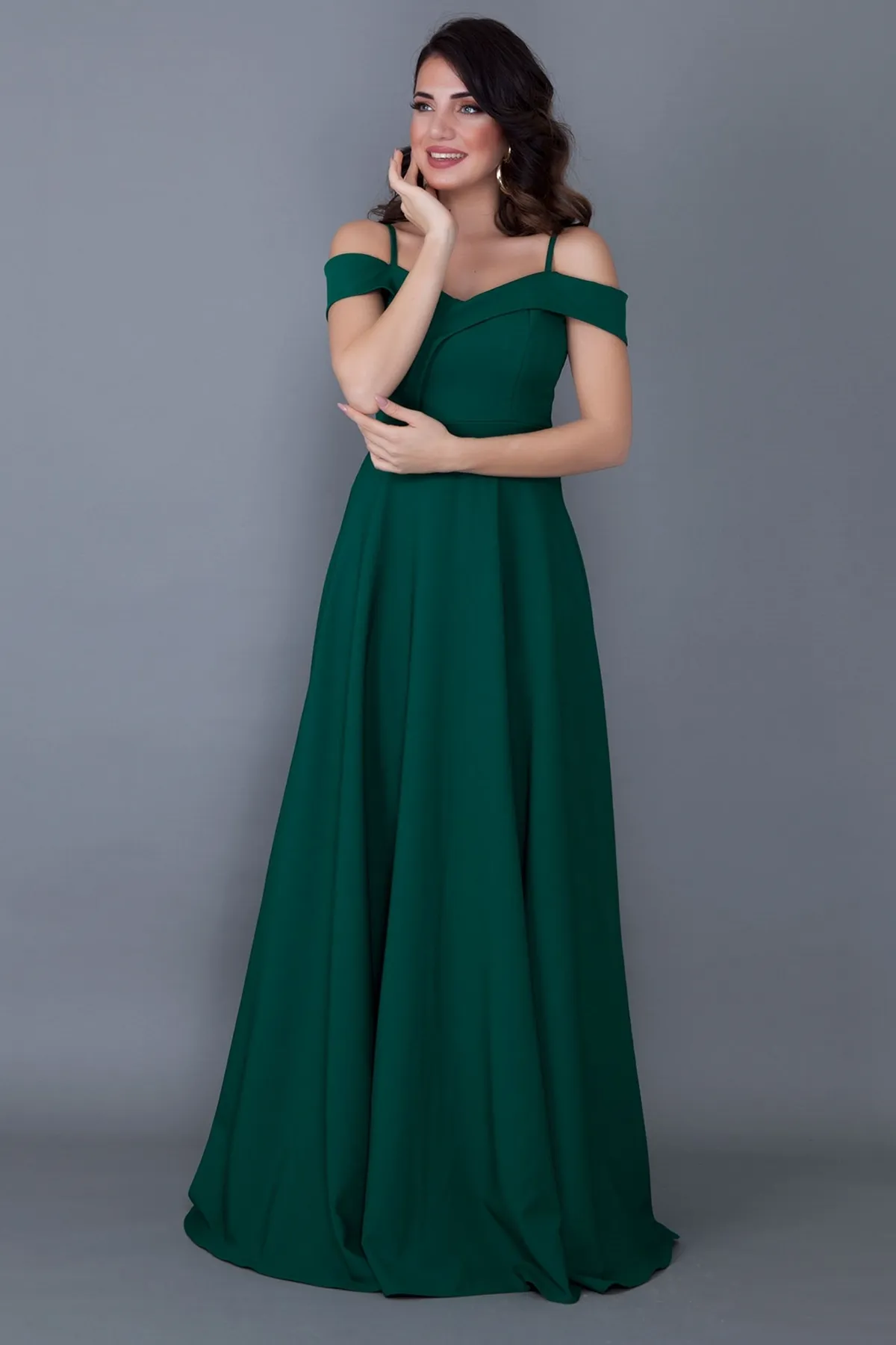 lovebox  Trägerloses, tiefes Schulter-, zweireihiges Maxi-Abendkleid in Smaragdgrün mit 342