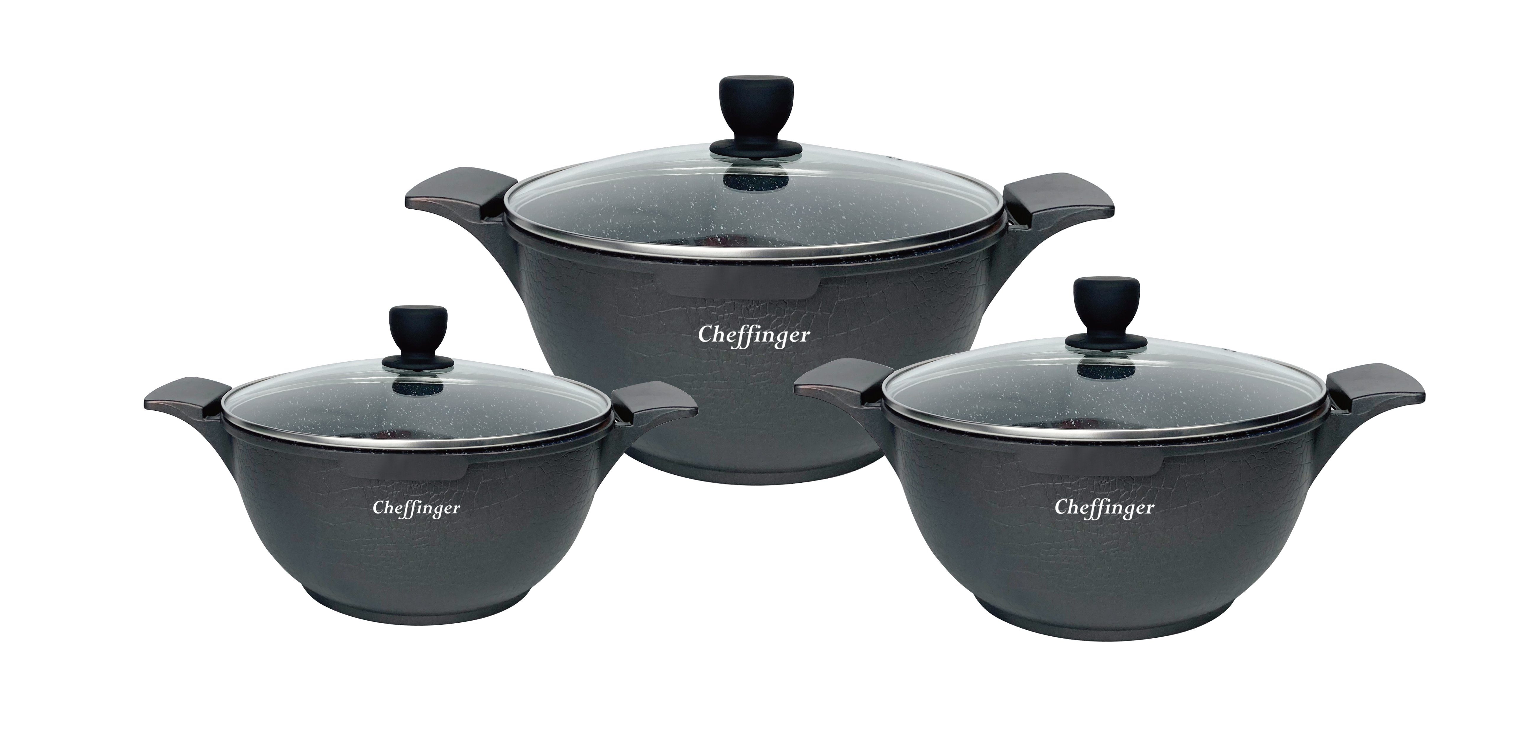 Cheffinger Kochtopf Kochtopfset 20-24-28cm 6-tlg Topf Induktion Alu Guss Geschirr, (6-tlg)